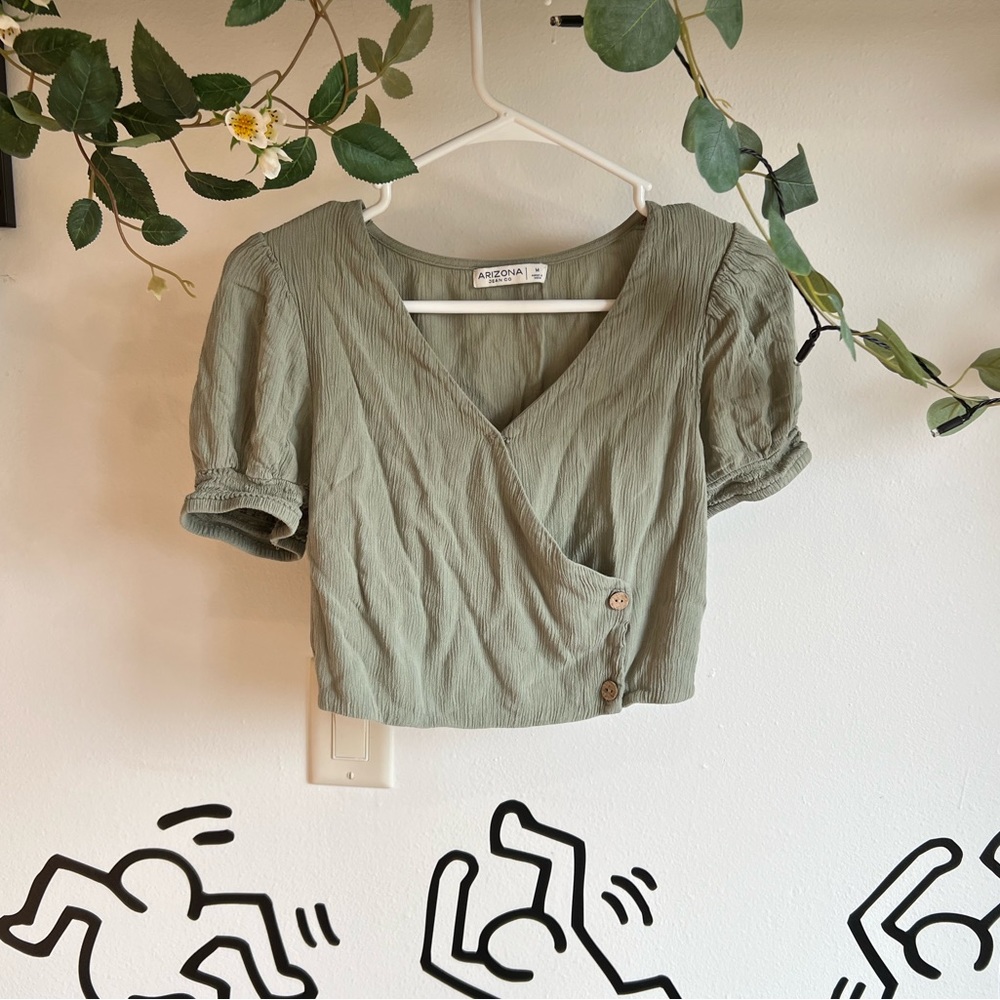 Olive Green Arizona Jean Co Crop Top w/ Buttons
